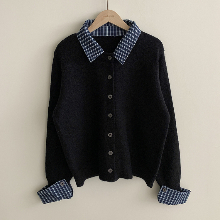 チェックレイヤードニットカーディガン(5color)