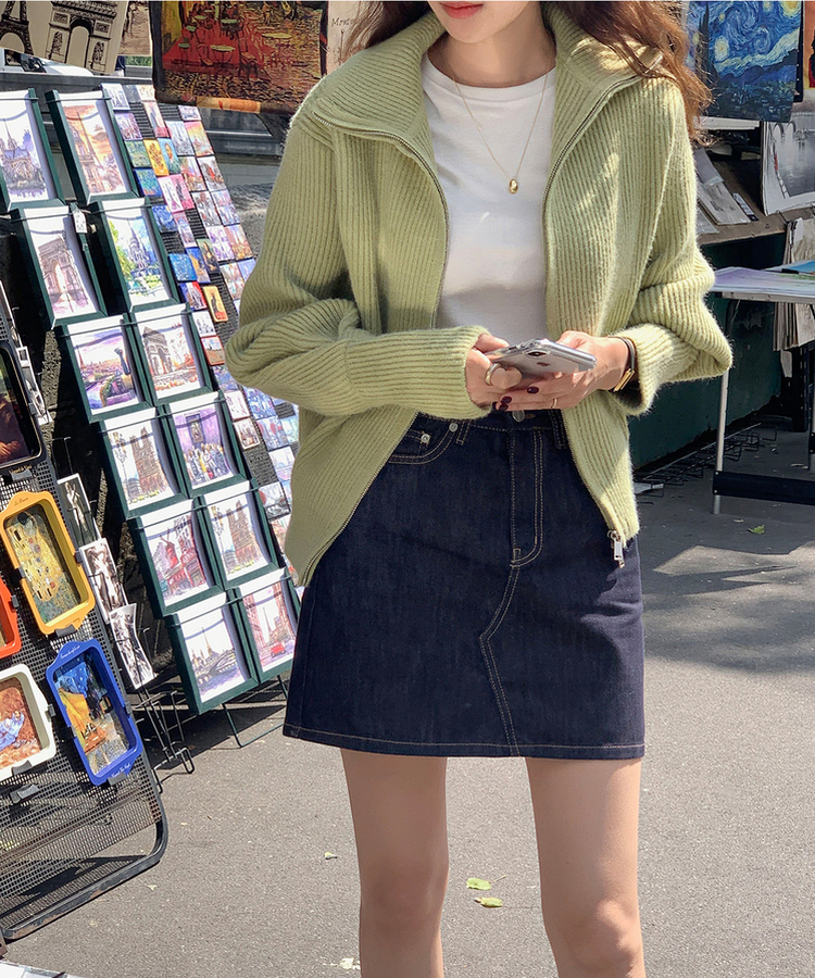[SONA単独販売_MADE]韓国内販売数1位ニットジップアップカーディガン(20colors) 18 OLIVE