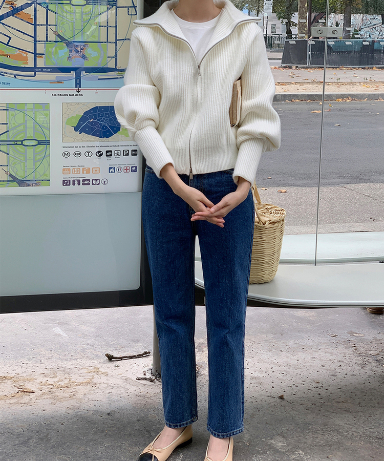 [SONA単独販売_MADE]韓国内販売数1位ニットジップアップカーディガン(20colors) 1 FLAT WHITE