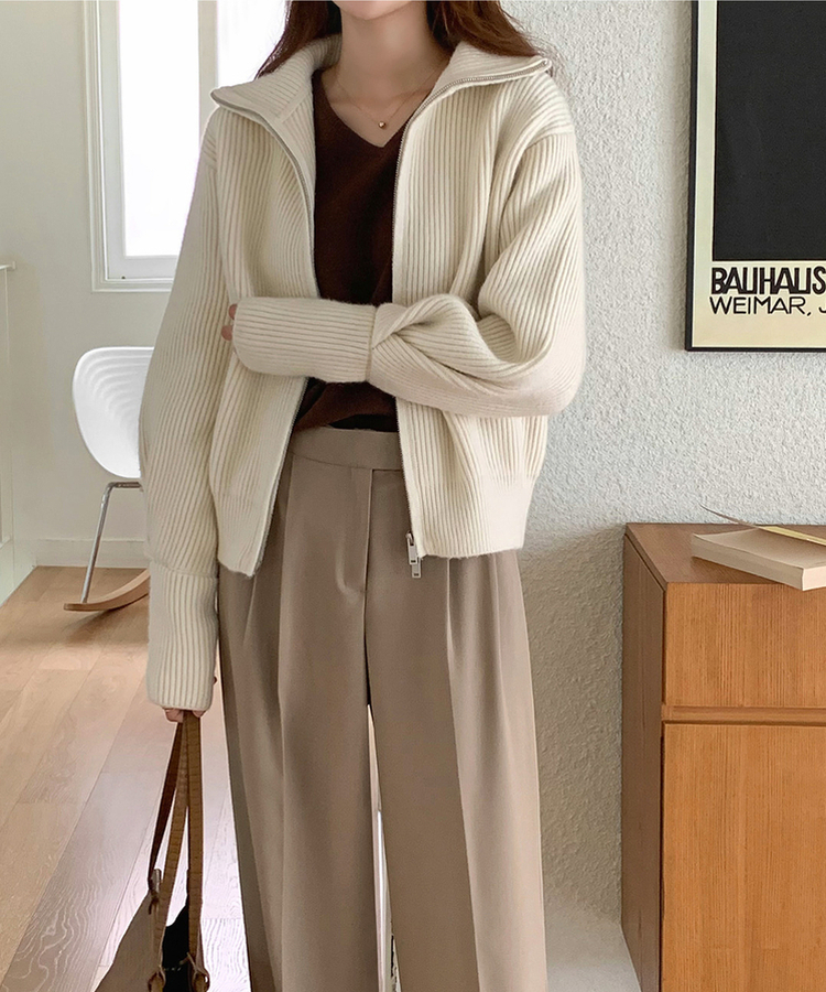 [SONA単独販売_MADE]韓国内販売数1位ニットジップアップカーディガン(20colors) 2 SOFT CREAM