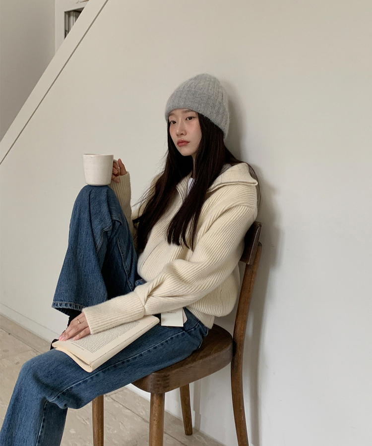 [SONA単独販売_MADE]韓国内販売数1位ニットジップアップカーディガン(20colors) 2 SOFT CREAM