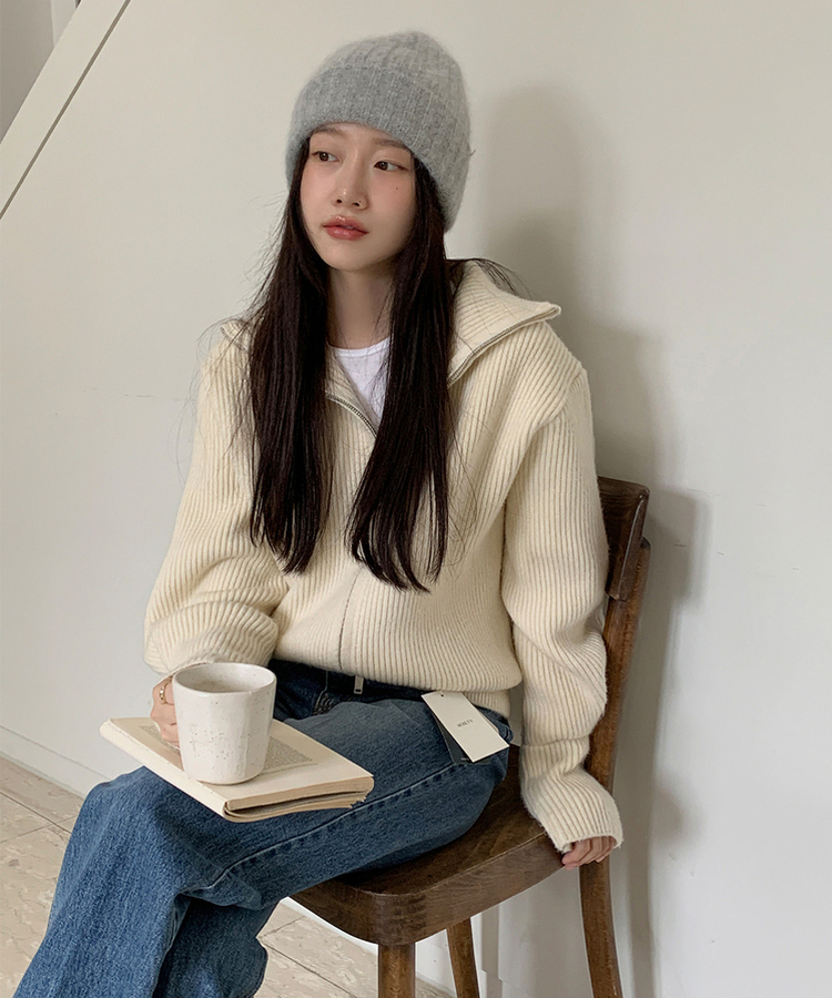 [SONA単独販売_MADE]韓国内販売数1位ニットジップアップカーディガン(20colors) 2 SOFT CREAM