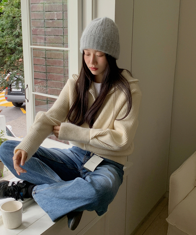 [SONA単独販売_MADE]韓国内販売数1位ニットジップアップカーディガン(20colors) 2 SOFT CREAM