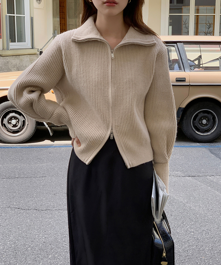[SONA単独販売_MADE]韓国内販売数1位ニットジップアップカーディガン(20colors) 5 COTTON BEIGE