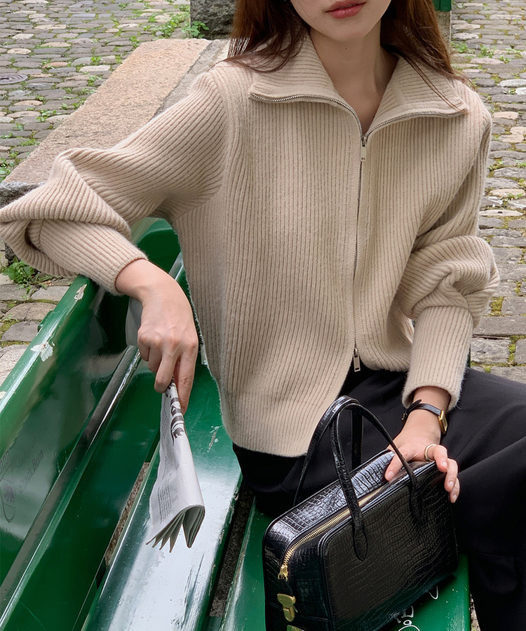 [SONA単独販売_MADE]韓国内販売数1位ニットジップアップカーディガン(20colors) 5 COTTON BEIGE