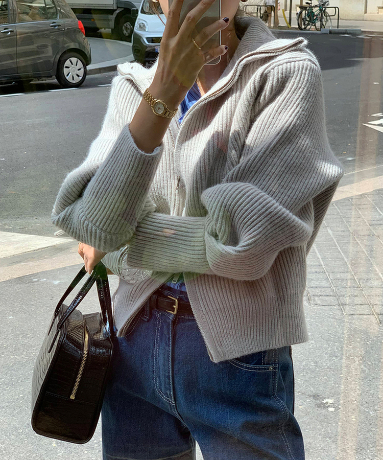 [SONA単独販売_MADE]韓国内販売数1位ニットジップアップカーディガン(20colors) 26 LIGHT GRAY