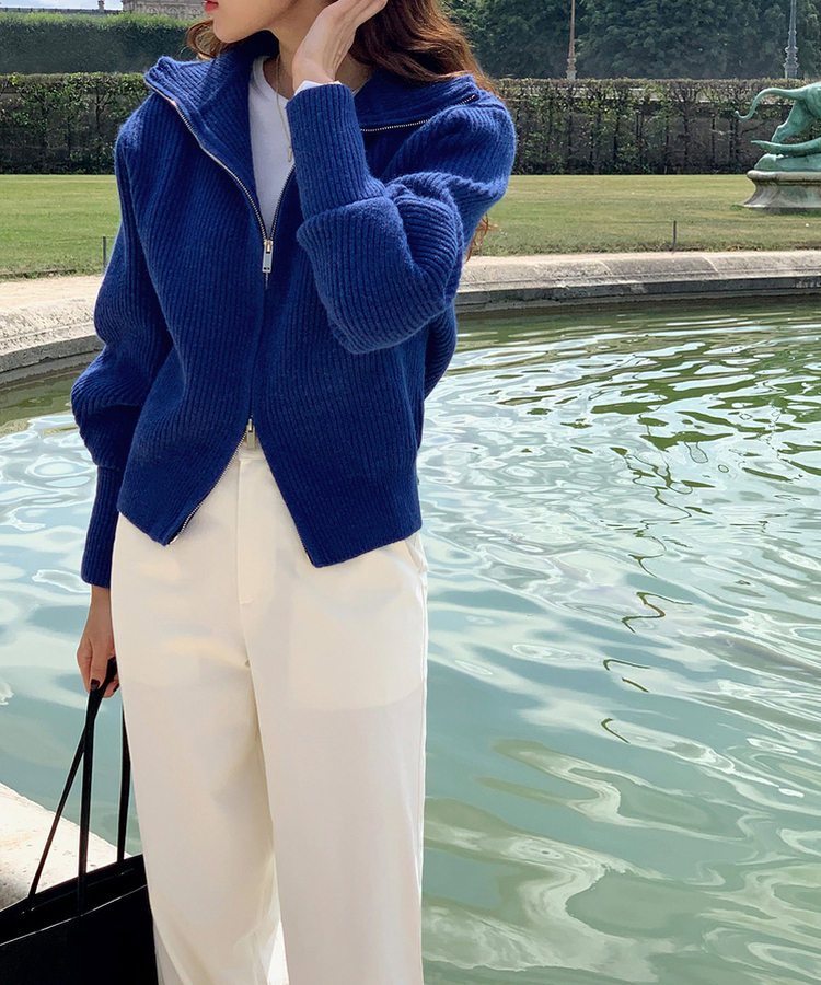 [SONA単独販売_MADE]韓国内販売数1位ニットジップアップカーディガン(20colors) 16 SHEER BLUE