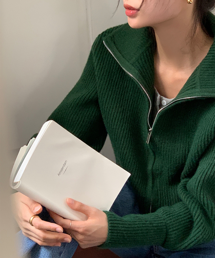 [SONA単独販売_MADE]韓国内販売数1位ニットジップアップカーディガン(20colors) 19 SAGE GREEN