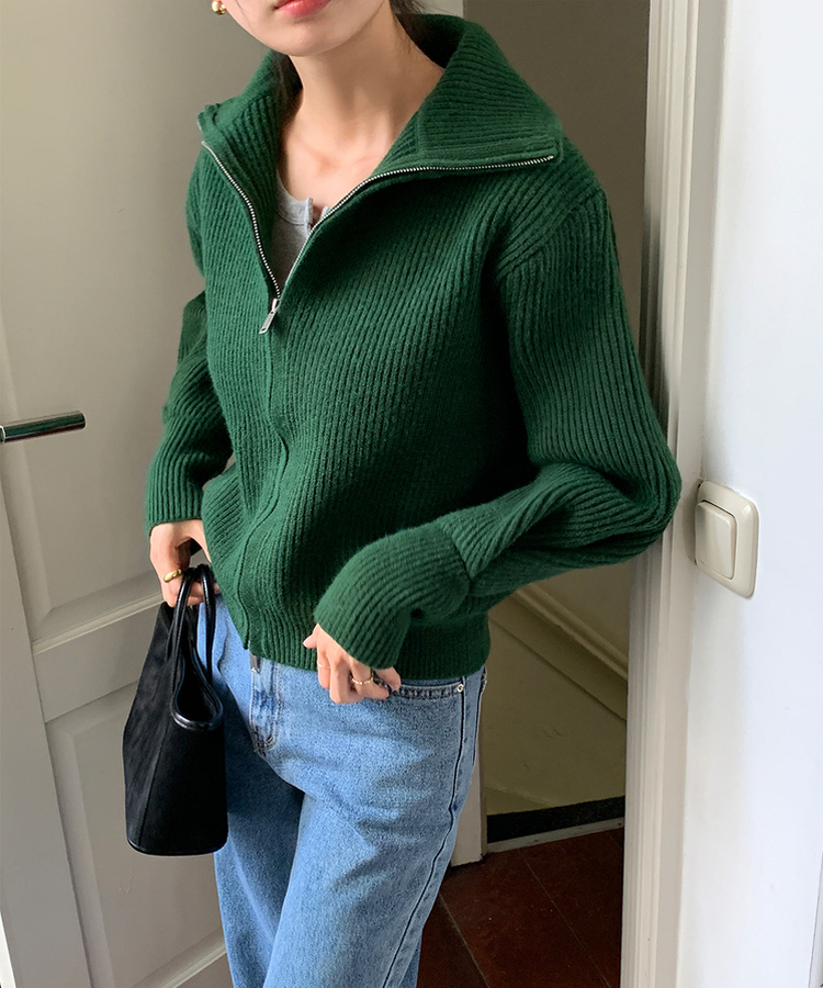 [SONA単独販売_MADE]韓国内販売数1位ニットジップアップカーディガン(20colors) 19 SAGE GREEN
