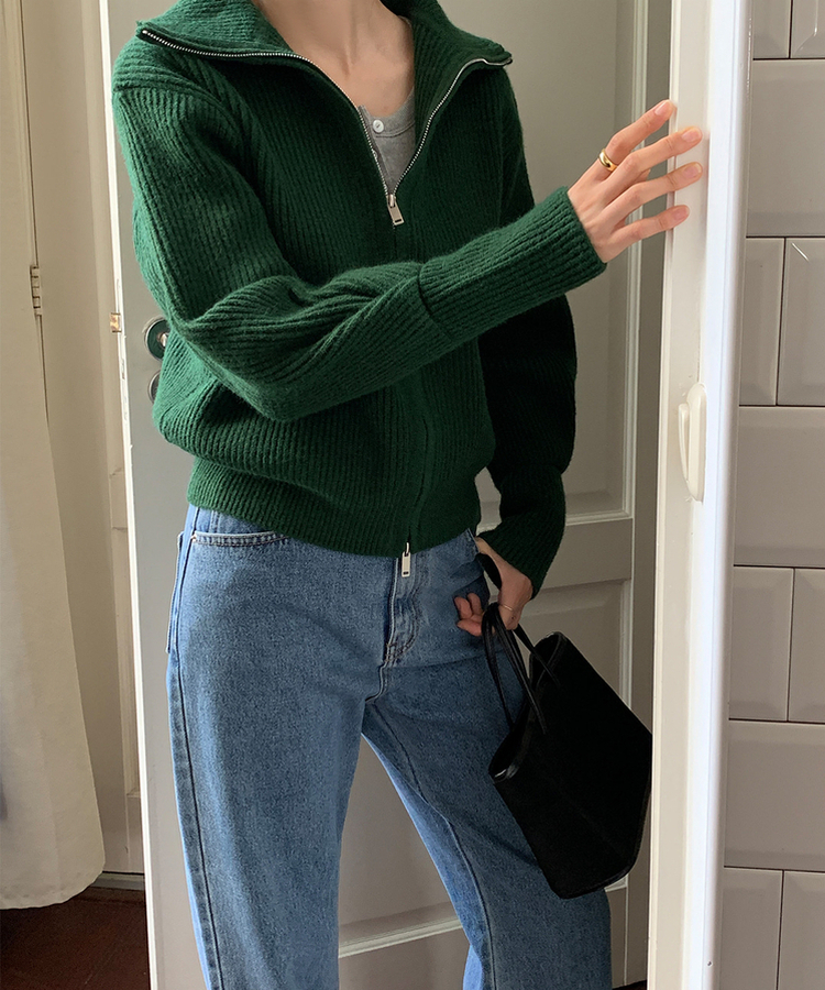 [SONA単独販売_MADE]韓国内販売数1位ニットジップアップカーディガン(20colors) 19 SAGE GREEN