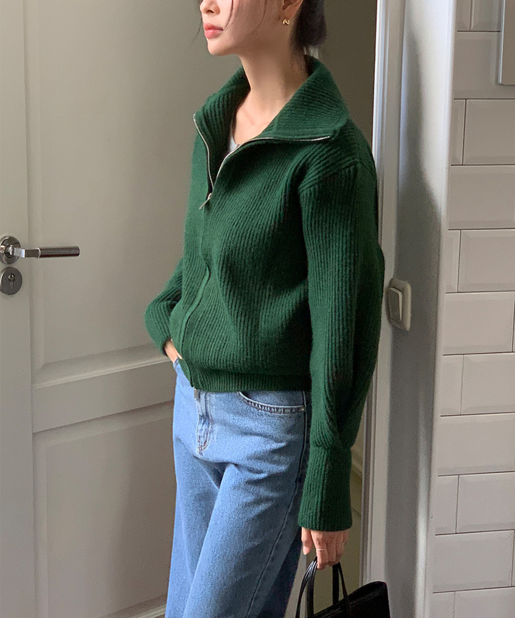 [SONA単独販売_MADE]韓国内販売数1位ニットジップアップカーディガン(20colors) 19 SAGE GREEN