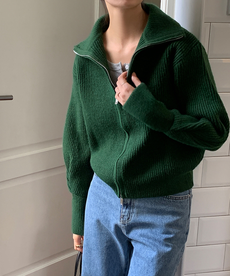 [SONA単独販売_MADE]韓国内販売数1位ニットジップアップカーディガン(20colors) 19 SAGE GREEN