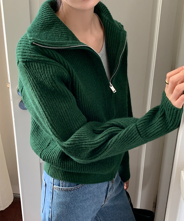 [SONA単独販売_MADE]韓国内販売数1位ニットジップアップカーディガン(20colors) 19 SAGE GREEN