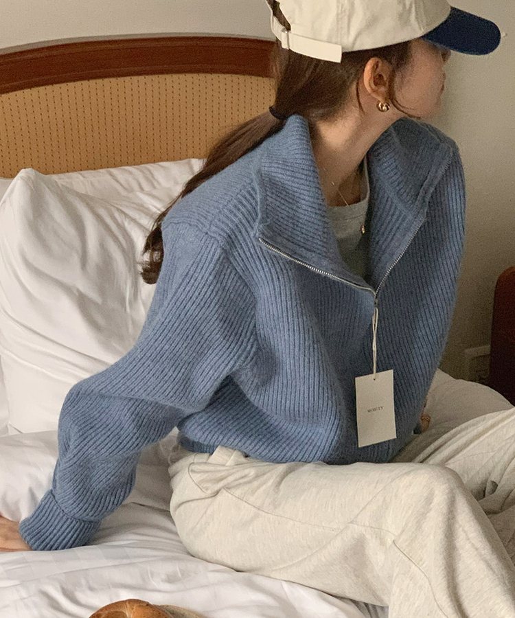 [SONA単独販売_MADE]韓国内販売数1位ニットジップアップカーディガン(20colors) 15 FOG BLUE