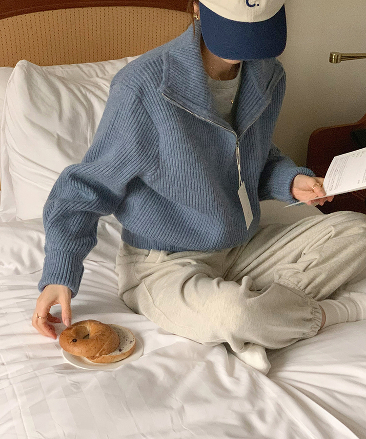 [SONA単独販売_MADE]韓国内販売数1位ニットジップアップカーディガン(20colors) 15 FOG BLUE