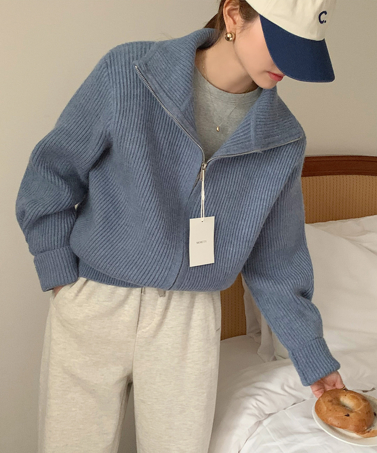 [SONA単独販売_MADE]韓国内販売数1位ニットジップアップカーディガン(20colors) 15 FOG BLUE