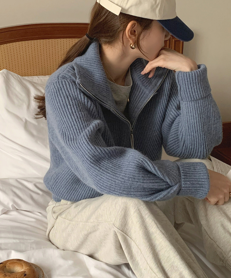 [SONA単独販売_MADE]韓国内販売数1位ニットジップアップカーディガン(20colors) 15 FOG BLUE