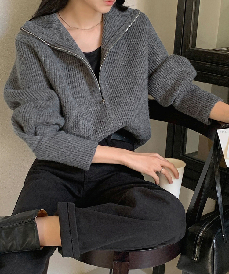 [SONA単独販売_MADE]韓国内販売数1位ニットジップアップカーディガン(20colors) 28 CHARCOAL GRAY
