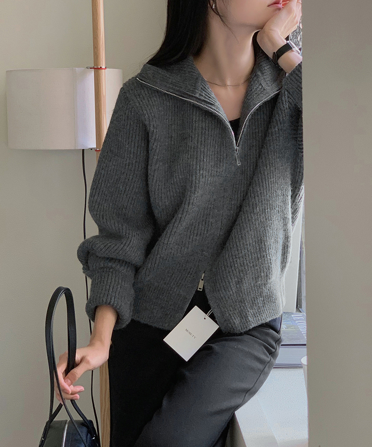 [SONA単独販売_MADE]韓国内販売数1位ニットジップアップカーディガン(20colors) 28 CHARCOAL GRAY