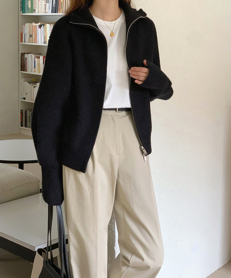 [SONA単独販売_MADE]韓国内販売数1位ニットジップアップカーディガン(20colors) 30 BLACK