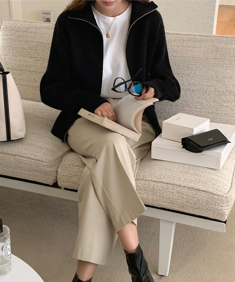 [SONA単独販売_MADE]韓国内販売数1位ニットジップアップカーディガン(20colors) 30 BLACK