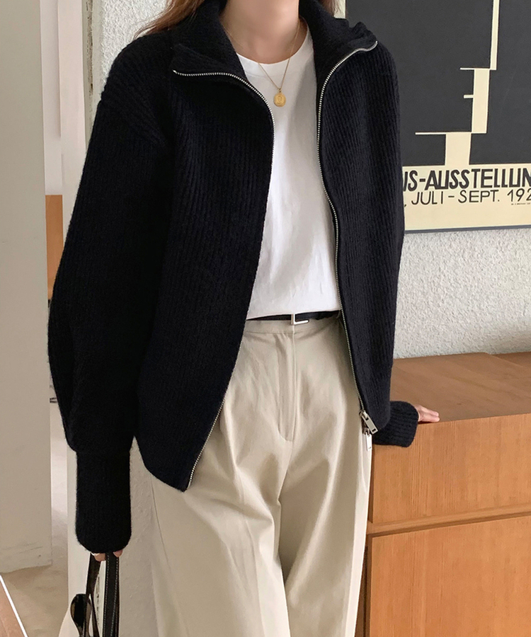 [SONA単独販売_MADE]韓国内販売数1位ニットジップアップカーディガン(20colors) 30 BLACK