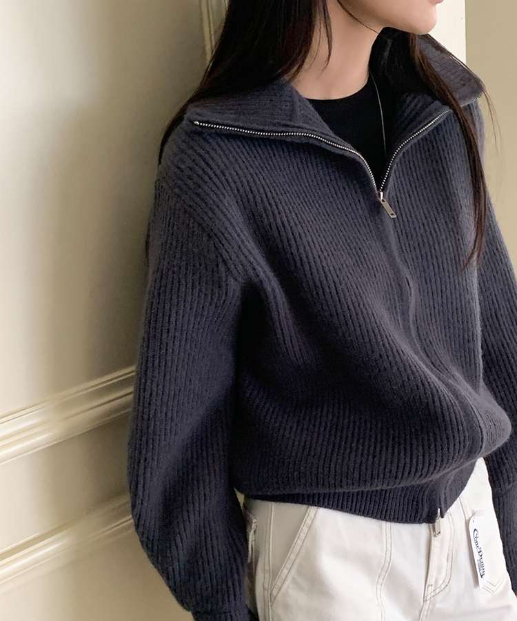[SONA単独販売_MADE]韓国内販売数1位ニットジップアップカーディガン(20colors) 29 BLUE CHARCOAL