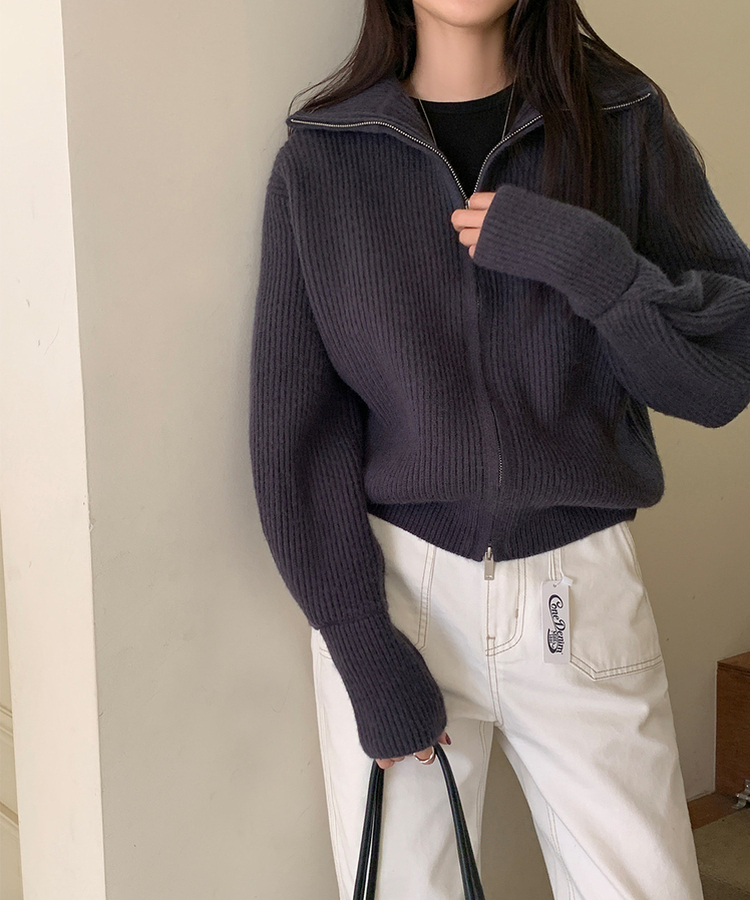 [SONA単独販売_MADE]韓国内販売数1位ニットジップアップカーディガン(20colors) 29 BLUE CHARCOAL
