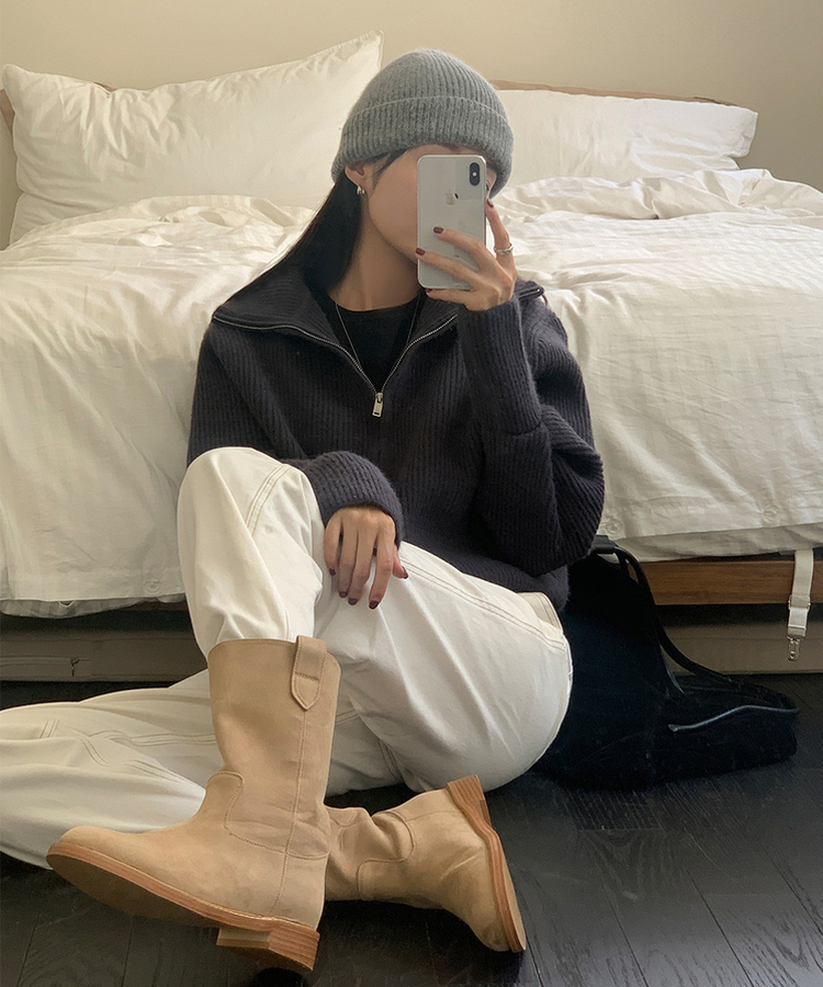 [SONA単独販売_MADE]韓国内販売数1位ニットジップアップカーディガン(20colors) 29 BLUE CHARCOAL