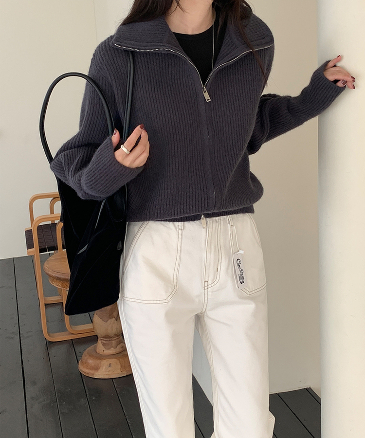 [SONA単独販売_MADE]韓国内販売数1位ニットジップアップカーディガン(20colors) 29 BLUE CHARCOAL