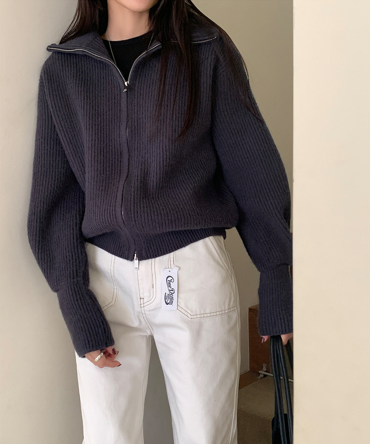 [SONA単独販売_MADE]韓国内販売数1位ニットジップアップカーディガン(20colors) 29 BLUE CHARCOAL