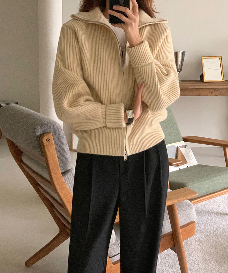 [SONA単独販売_MADE]韓国内販売数1位ニットジップアップカーディガン(20colors) 3 BUTTER BEIGE