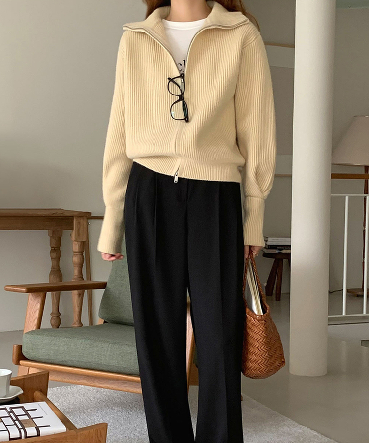 [SONA単独販売_MADE]韓国内販売数1位ニットジップアップカーディガン(20colors) 3 BUTTER BEIGE