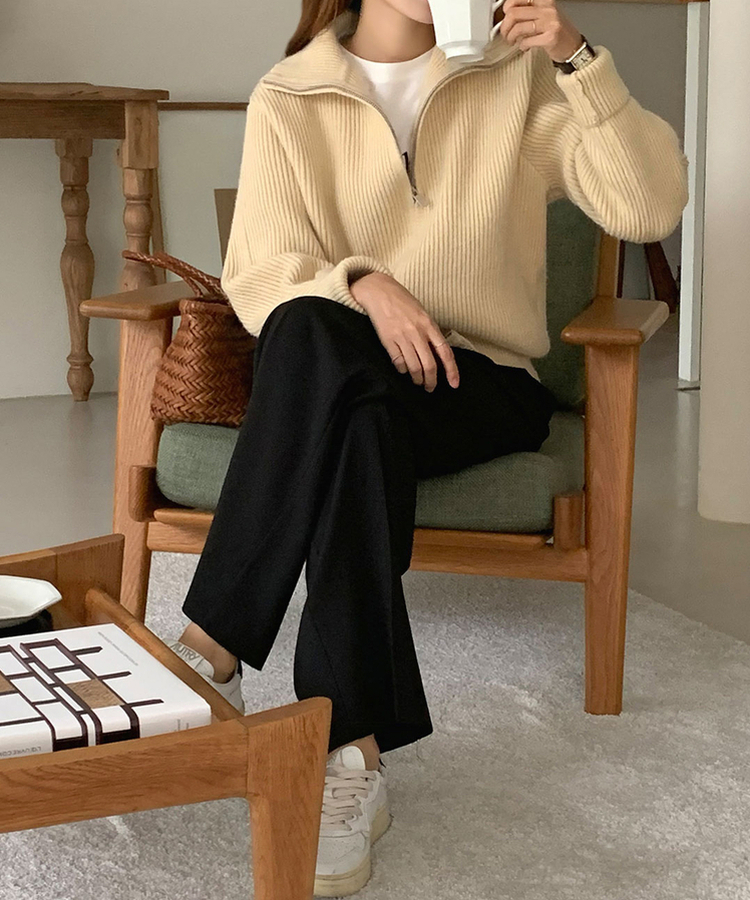 [SONA単独販売_MADE]韓国内販売数1位ニットジップアップカーディガン(20colors) 3 BUTTER BEIGE