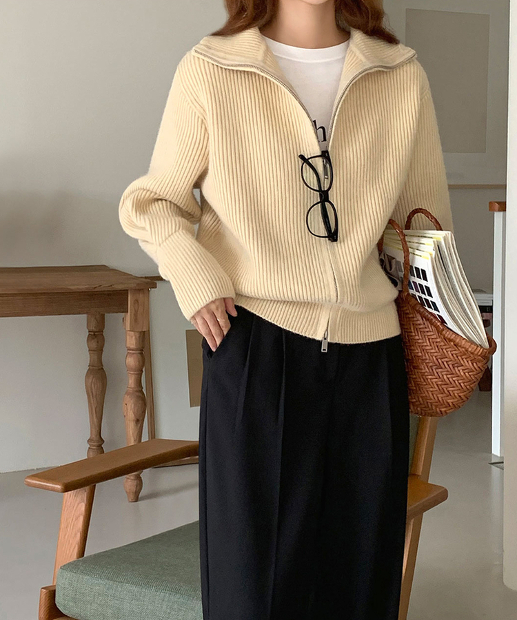 [SONA単独販売_MADE]韓国内販売数1位ニットジップアップカーディガン(20colors) 3 BUTTER BEIGE