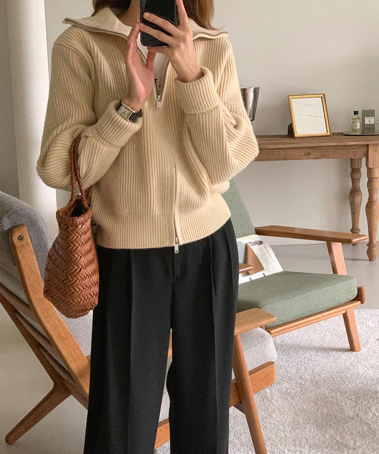 [SONA単独販売_MADE]韓国内販売数1位ニットジップアップカーディガン(20colors) 3 BUTTER BEIGE