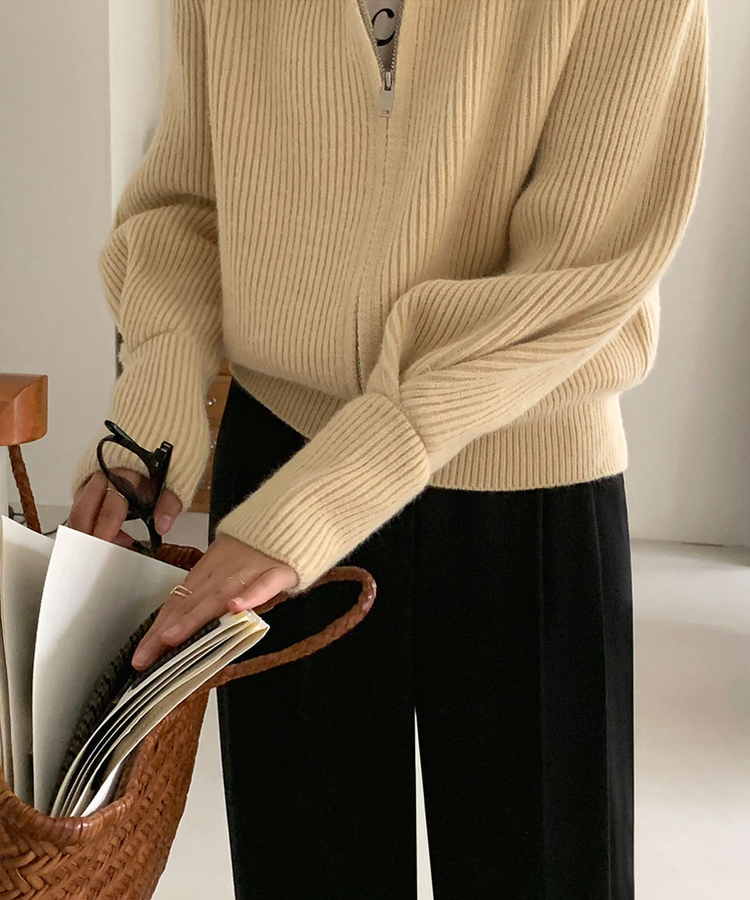 [SONA単独販売_MADE]韓国内販売数1位ニットジップアップカーディガン(20colors) 3 BUTTER BEIGE