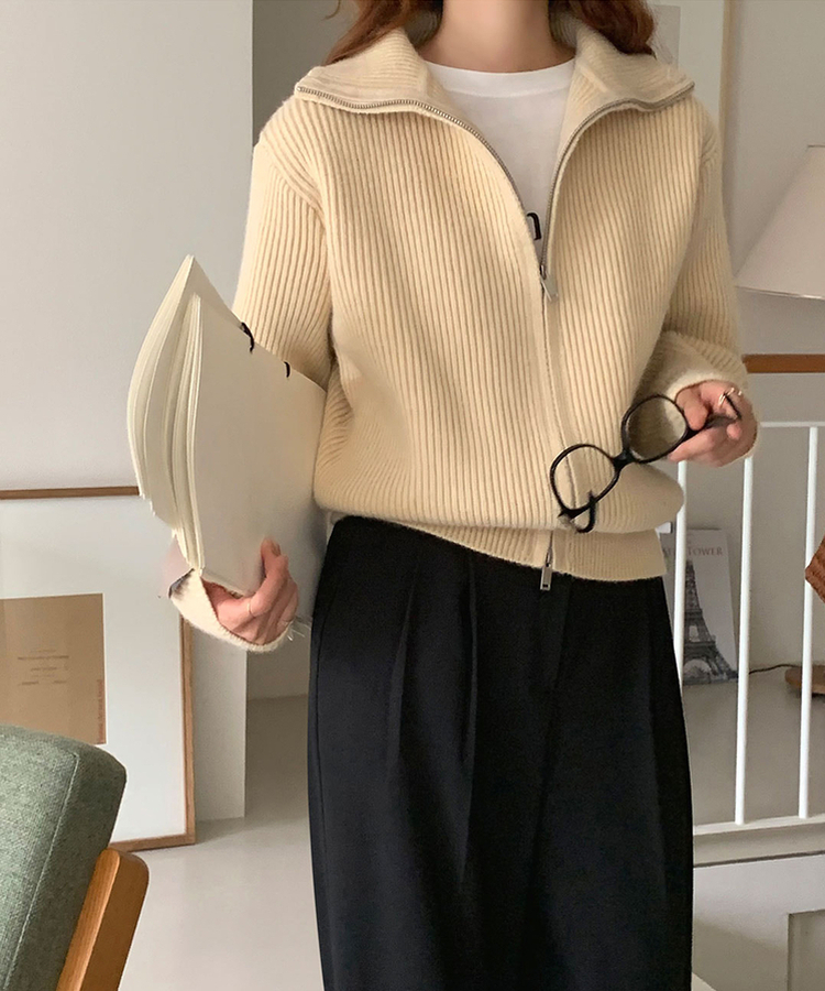 [SONA単独販売_MADE]韓国内販売数1位ニットジップアップカーディガン(20colors) 3 BUTTER BEIGE