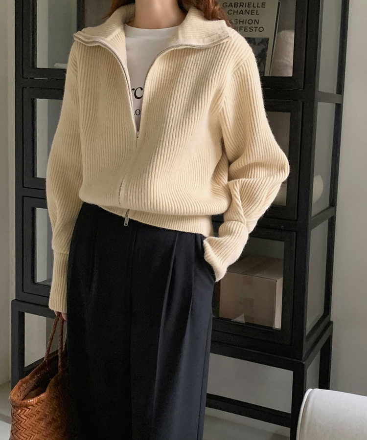 [SONA単独販売_MADE]韓国内販売数1位ニットジップアップカーディガン(20colors) 3 BUTTER BEIGE