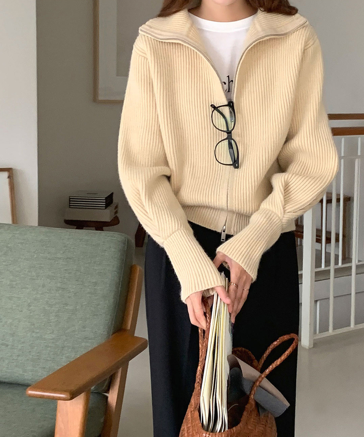 [SONA単独販売_MADE]韓国内販売数1位ニットジップアップカーディガン(20colors) 3 BUTTER BEIGE