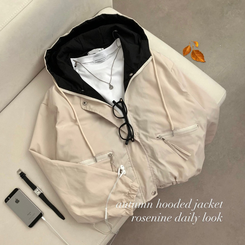 カジュアルバイカラーフードフィールドジャケット