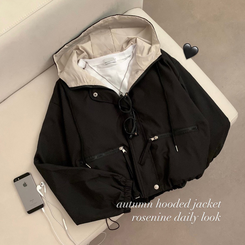 カジュアルバイカラーフードフィールドジャケット