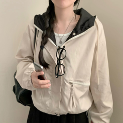 カジュアルバイカラーフードフィールドジャケット BEIGE