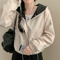 カジュアルバイカラーフードフィールドジャケット BEIGE