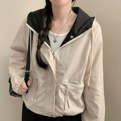 カジュアルバイカラーフードフィールドジャケット BEIGE