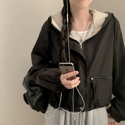 カジュアルバイカラーフードフィールドジャケット BLACK