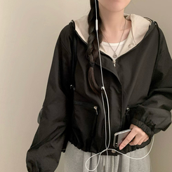 カジュアルバイカラーフードフィールドジャケット BLACK