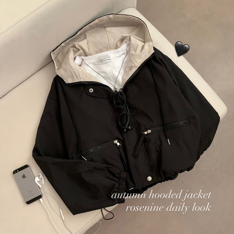 カジュアルバイカラーフードフィールドジャケット