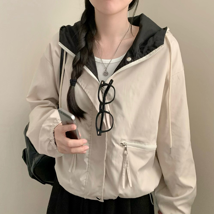 カジュアルバイカラーフードフィールドジャケット BEIGE