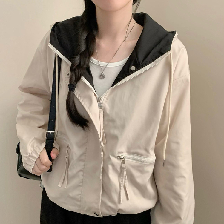 カジュアルバイカラーフードフィールドジャケット BEIGE